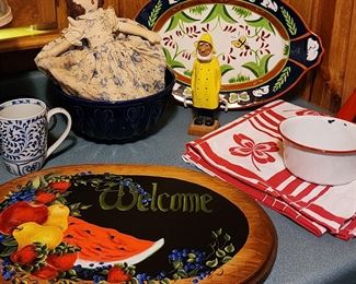 Hand Painted sign. Hand Carved Sailor, and Topsy Turvy Doll