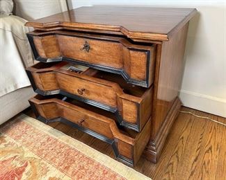 $300. Walnut commode, inspired by Lombardy designs of the late 17th century 22 x 36 x 32.5