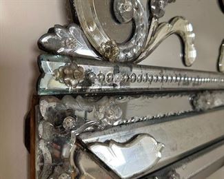 $850 Antique Venetian style etched glass mirror. 33 x 3.25 x 57 in.