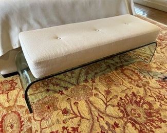 $450 Waterfall style glass bench with cushion 63 x 7.5 x 14.5