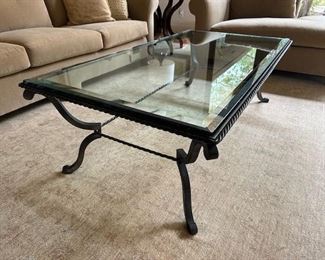 $300. Custom made glass and wrought iron coffee table 60 .5x 32 x 18.5