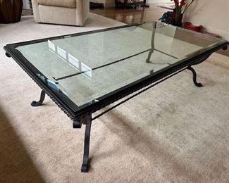 $300. Custom Glass and wrought iron coffee table 60 .5x 32 x 18.5