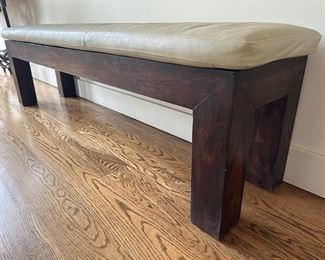 $500 Wood bench with leather cushion 70 x 16 x 18