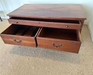 $150 Lexington, Bob Timberlake, coffee table, dual side draws. sun stained top