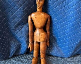 $1200,  19th C French Articulated Artist Mannequin Wood/ Walnut Doll