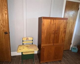 Vintage desk and rolling pull out desk cabinet