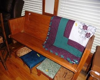 Church Pew and Home made Quilt