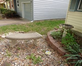 Concrete Bench and Bird Bath