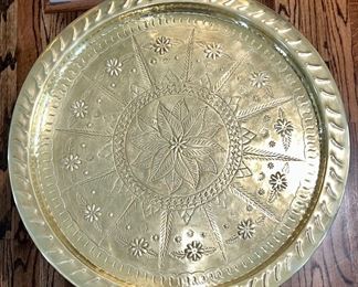 Top view of Greek brass etched tray