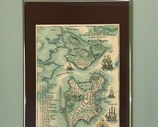 Vintage map of Boston Tea Party anniversary