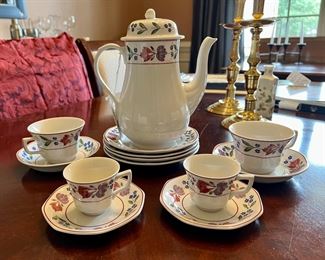 Adams coffee pot, lunch plates, tea and demitasse cups