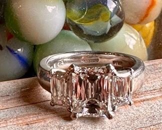 PLATINUM Ring with 3 "Criss" Cut Diamonds (4.86 Carats)