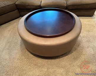 Round Leather Ottoman