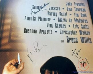 PULP FICTION Movie Poster Autographed by BRUCE WILLIS, JOHN TRAVOLTA, SAMUEL L JACKSON, UMA THURMAN, QUENTIN TRANTINO