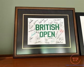 Framed British Open Flag Autographed by 23 OPEN CHAMPIONS with COA