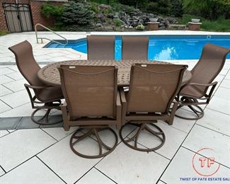 TROPITONE Garden Terrace Table with Shoreline Sling Swivel Rockers