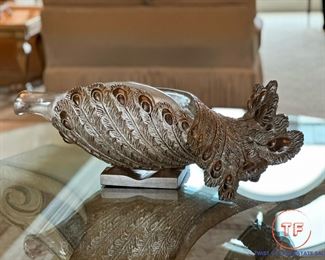 Peacock Themed Art Glass Bowl