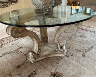 Neoclassical Style Large Glass Topped Carved Stone Table