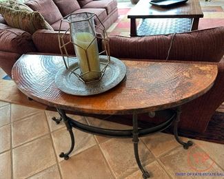 Metal Occasional Copper Topped Half Moon Console Table