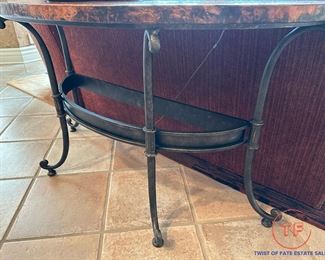Metal Occasional Copper Topped Half Moon Console Table