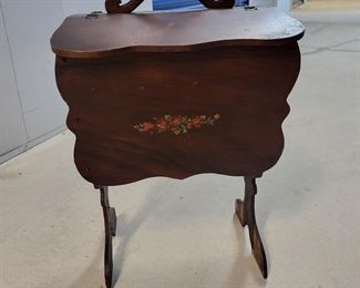 #15 - $15.00 Barnegat - tiger oak sewing stand 15"x15"x23"h - condition issues