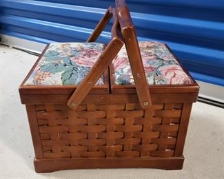 #27 - $15.00 Barnegat - wood basket weave sewing basket dual top - 13"x10"
