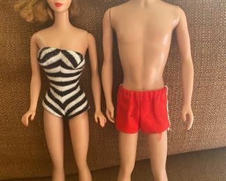 Vintage Barbie Titan Ponytail, Ken Doll Wearing Red Swimsuit/Sandals