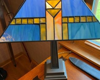 Faux Tiffany Acrylic Shade, Frank Lloyd Wright Style Table Lamp