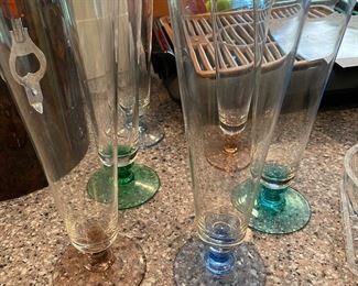 Mid Century Colored Footed Pilsner Glasses