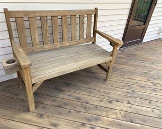 Oak Bench with Cup Holders