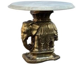 1960s Hollywood Regency Gold Elephant Marble Top Side Table