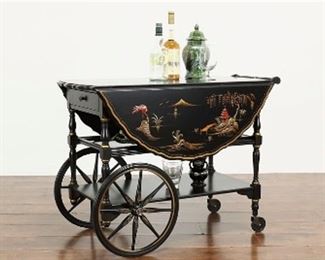 Chinese Lacquer Vintage Bar or Tea Cart, Dropleaves Imperial