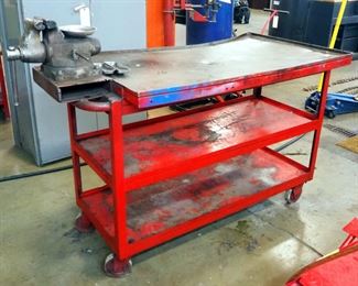 Custom Rolling Steel Transmission Table With 5" Vice, 46" x 60" x 29"
