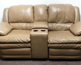 Faux Leather Dual Seat Recliner With Center Storage Compartment, 40" x 77" x 38"
