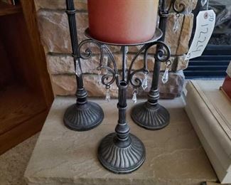 #1224 • (3) Large Candle Holders, (2) Lantern Candle Lights & (2) Pumpkin Decor