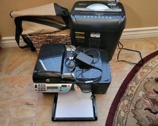 #1286 • HP Officejet 4500 Wireless, Amazon Shredder, and 2 Empty Storage Boxes