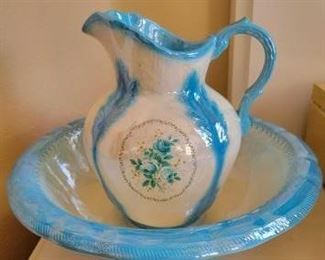 #1342 • Vintage Porcelain Water Pitcher and Bowl