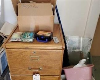 #1692 • Cabinet Full of Rocks, Tote Organizer, Push Broom & Glass Tile