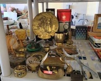 #1730 • Brass Mug, Plates, Figurines, Tins & Bell