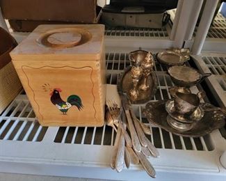 #1766 • Vintage Rooster Nesting Boxes and Silverware