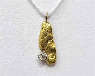 #202 • 18k Gold Nugget Pendant with Diamond Accent, 2g