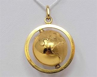 #206 • 18k Gold Spinning Globe Pendant, 9g