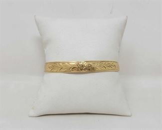 #342 • 14k Gold Floral Engraved Bangle, 18g