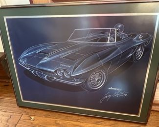 Corvette Litho Art Framed & Signed by Larry Shinoda 