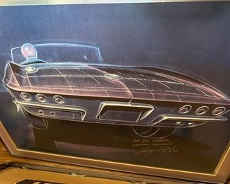 Corvette Litho Art Framed & Signed by Larry Shinoda 