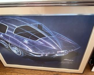 Corvette Litho Art Framed & Signed by Larry Shinoda 