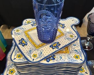 Blue dishes 
Yellow and blue dishes 