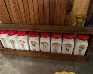 Vintage spice set in wooden box 