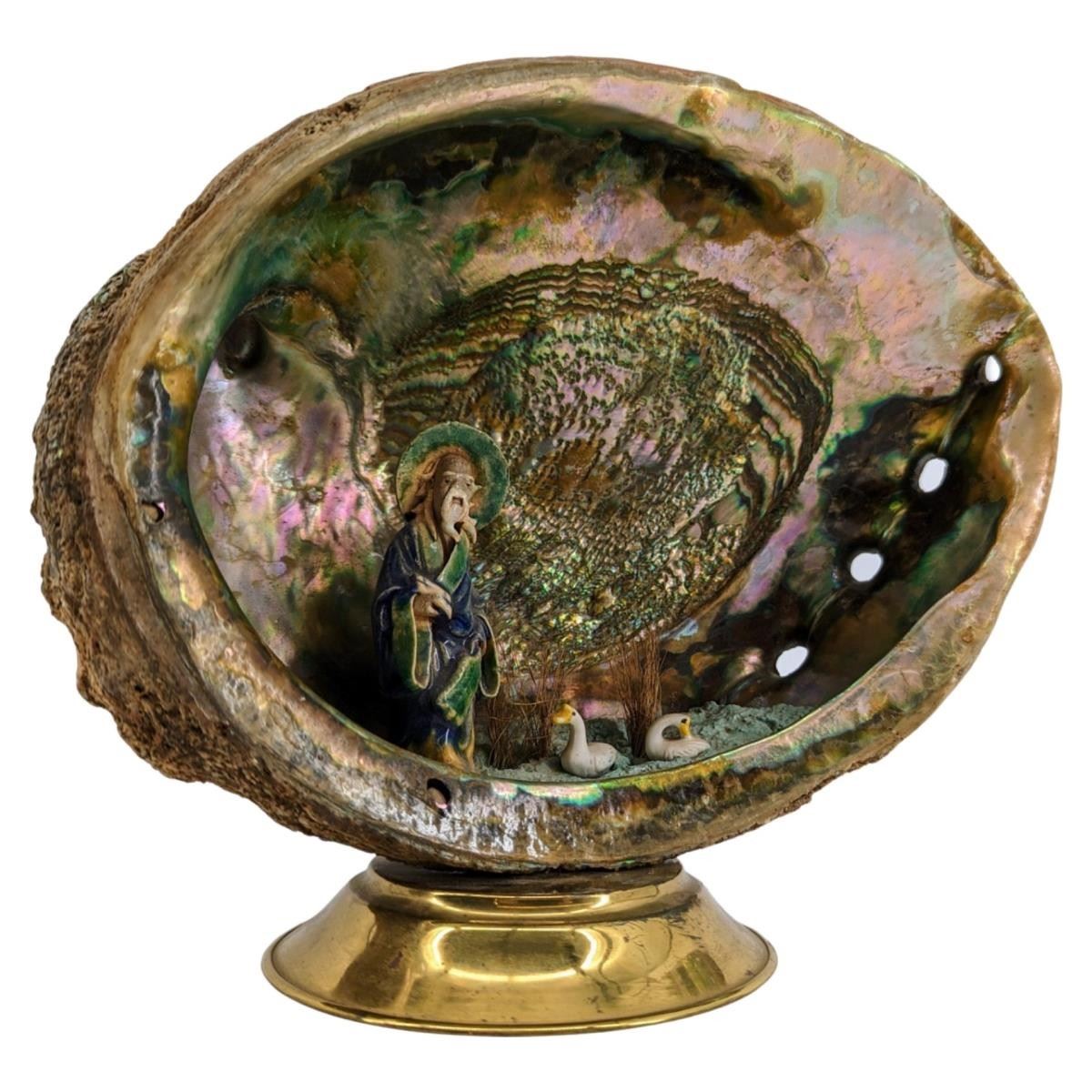 Chinese Abalone Shell Chinese Mud Man Art
