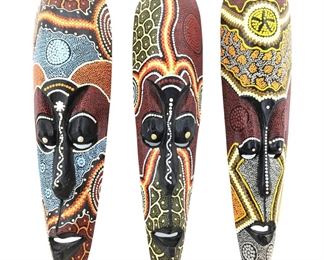 3pc. Wooden Pointillism Painted African Masks
